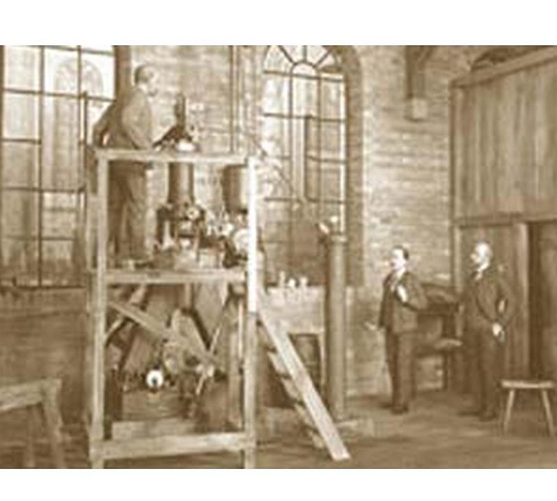 Rudolf Diesel demonstrates peanut oil powered engine at 1900 Paris World Exhibition